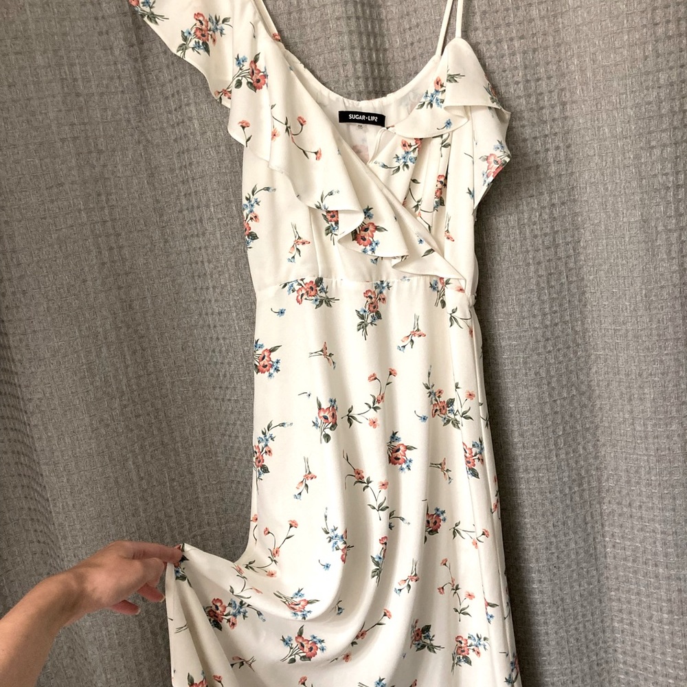 Sugar lips Floral asymmetrical maxi dress ruffle